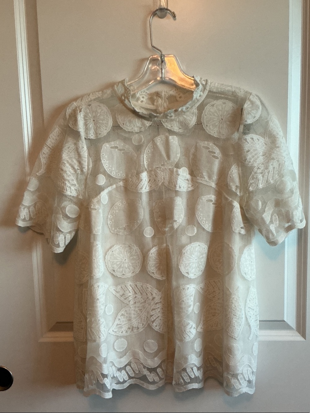 HD in Paris Cream Lace Overlay Short Sleeve Blouse